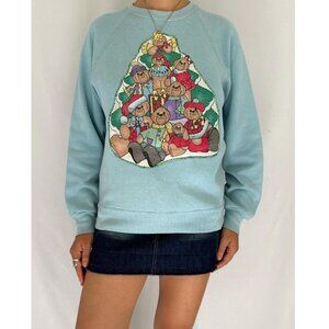 90s vintage reworked teddy bear animal christmas tree holiday pullover sweater